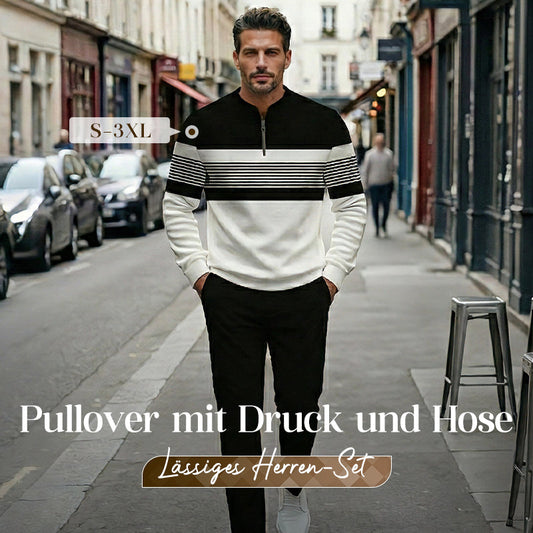 ✈️Kostenlose Lieferung✈️Herren-Set: Pullover mit grafischem Druck und Hose