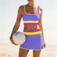 🌼Sportliches 3-teiliges Bikini-Set aus Nylon im Color-Block-Patchwork-Look – Badeanzug mit hoher Taille und figurformender Wirkung