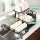 🏆Foldable Over Sink Dish Drying Rack｜Pull-Out 2-Tier Dish Drainer with Utensil Holder｜Space Saving Kitchen Organizer for Small Kitchens