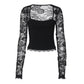 👚 60% RABATT! 🌸 Einfarbiges Damen-T-Shirt – Spitzenblumenmuster, Gesplittete Rüschen & Transparente Ärmel für Romantischen Look ✨