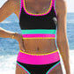 🌼Sportliches 3-teiliges Bikini-Set aus Nylon im Color-Block-Patchwork-Look – Badeanzug mit hoher Taille und figurformender Wirkung