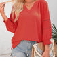 💥Letzter Tag Sonderangebot 49% Rabatt👚Damen 3/4 Laterne Ärmel Casual V-Ausschnitt T-Shirts plizierte lose Hohlbluse