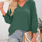 💥Letzter Tag Sonderangebot 49% Rabatt👚Damen 3/4 Laterne Ärmel Casual V-Ausschnitt T-Shirts plizierte lose Hohlbluse