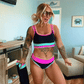 🌼Sportliches 3-teiliges Bikini-Set aus Nylon im Color-Block-Patchwork-Look – Badeanzug mit hoher Taille und figurformender Wirkung