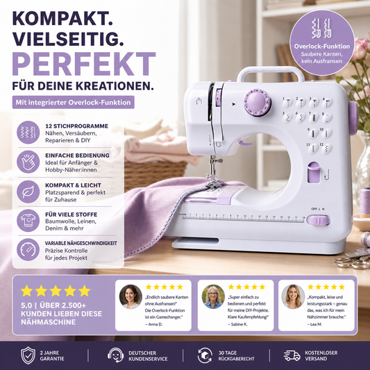 Multifunktionale Nähmaschine mit Overlock-Stich