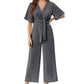 👗 LIMITIERTES ANGEBOT 50% RABATT! ✨ Eleganter V-Ausschnitt Jumpsuit – Weit, Mit Bindeband, Vielseitig 🎀