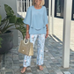 💃✨Damen-Zweiteiler: Bedruckte Hose & Oberteil mit Rundhalsausschnitt