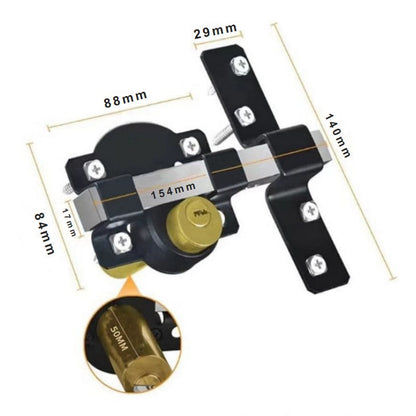 💘 Valentinstagsangebot: 50% Rabatt!🔒Doppelseitiges 50/70 mm Hoftor-Schloss mit langer Falle & 5 Schlüsseln – Robustes Eisenschloss für Innen- & Außenbereich!