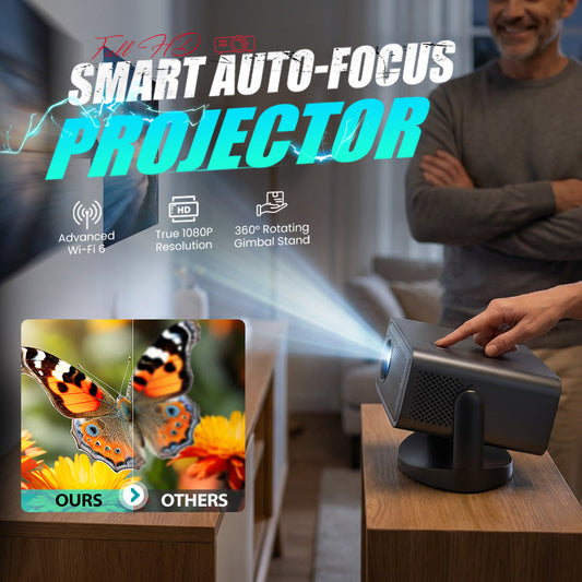 💎 50% RABATT! 💎 Smart Full HD Projektor mit Automatischem Fokus – 1080P, Wi-Fi 6, 360° Gimbal-Ständer & Kurzdistanz 📽️🔥