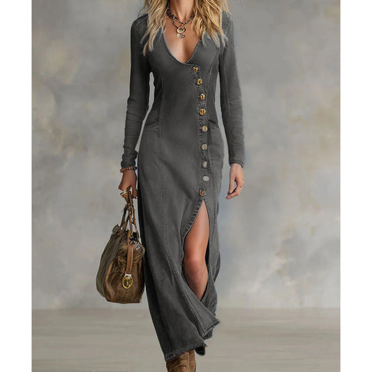 👗 Langärmliges Maxikleid mit V-Ausschnitt für Damen – Elegant und bequem für jeden Anlass ✨🌸