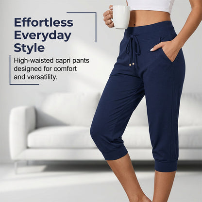 👖 50% RABATT! 🔥 Damen 3/4 Jogginghose – Strickstoff, Hoher Bund mit Kordelzug & Praktische Taschen für Sport & Freizeit 🌸