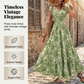 🌸Damen Maxikleid mit V-Ausschnitt, Blumenmuster und geraffter Taille