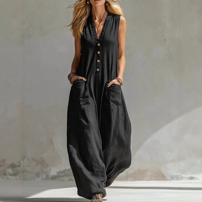 💖Ärmelloser Jumpsuit für Damen mit V-Ausschnitt und weitem Bein