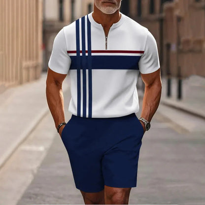 Herren-Hemd-und-Shorts-Set mit Viertelreißverschluss