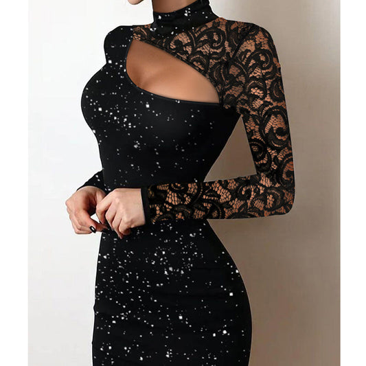 💖Stilvolles, figurbetontes Damenkleid mit langen Ärmeln und Ausschnitten