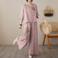 🌸 Vintage-Stickerei Set – Atmungsaktives Baumwoll-Leinen, 3/4-Ärmel & Weite Hose Für Einen Eleganten Look 💃