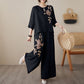 🌸 Vintage-Stickerei Set – Atmungsaktives Baumwoll-Leinen, 3/4-Ärmel & Weite Hose Für Einen Eleganten Look 💃