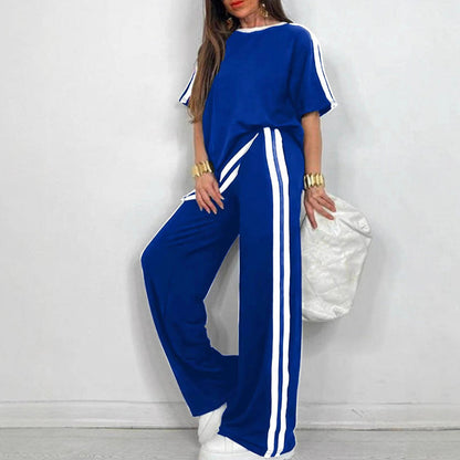 Set aus gestreiftem Oberteil und Hose mit weitem Bein für Damen