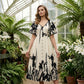 💖Elegantes botanisch bedrucktes V-Ausschnitt-Midikleid