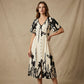 💖Elegantes botanisch bedrucktes V-Ausschnitt-Midikleid