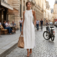 👗 50 % RABATT AKTUELL! ✨ Lässiges Leinen-Optik Kleid – Trägerlos mit Spitze, Seitenschlitze, elegant für Stadt & Café 🌿