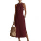 👗 50 % RABATT AKTUELL! ✨ Lässiges Leinen-Optik Kleid – Trägerlos mit Spitze, Seitenschlitze, elegant für Stadt & Café 🌿