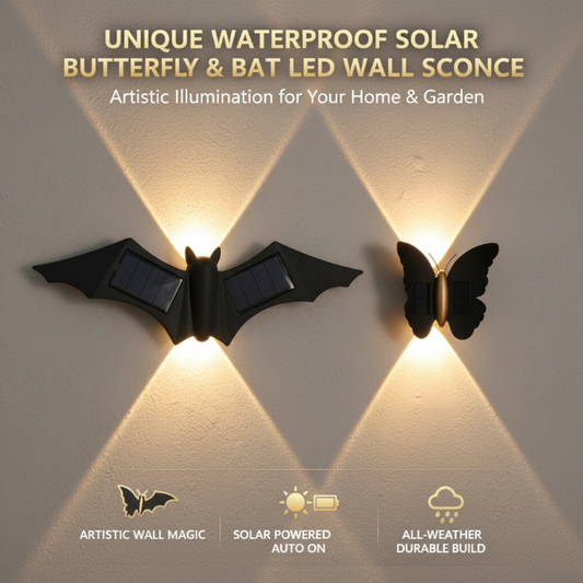 🦋🦇Einzigartige, wasserdichte LED-Wandleuchte in Form eines Schmetterlings und einer Fledermaus mit Solarantrieb