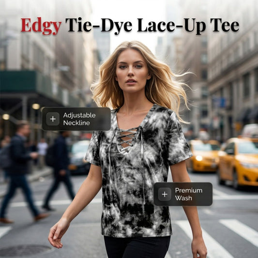 📢📢60% RABATT!! ⏰Tie-Dye-T-Shirt für Damen mit Schnürung und V-Ausschnitt