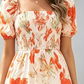 🔥Letzter Tag des Schlussverkaufs – 50 % Rabatt🔥Damen-Maxikleid aus Chiffon mit Blumenmuster und Stufenschnitt – kurze Ärmel, quadratischer Ausschnitt