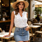 👚 🌸 Ärmelloses Damenoberteil mit Blumenstickerei & Spitze – Luftig, feminin & vielseitig kombinierbar für Sommer✨