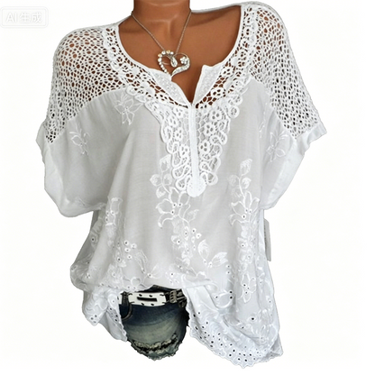 ✨Sommer-Sonderangebot 50% RABATT!👚Elegantes Damen-Oberteil mit Spitzenstickerei und V-Ausschnitt