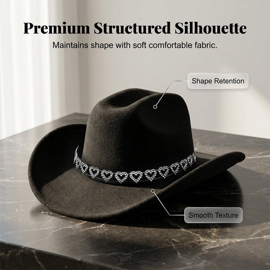 📢📢 40 % RABATT !! ⏰Damen Strass-Herz Cowboyhut Eleganter Französischer Jazz Fedora