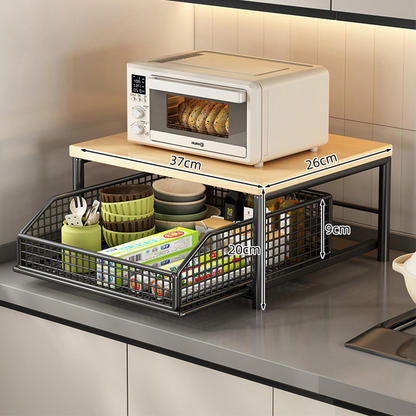 🍳 50% OFF NOW! 🗄️ 2-Tier Kitchen Microwave Stand with Slide-Out Drawer – Heavy-Duty Countertop Shelf, Space-Saving & Easy Access ✨