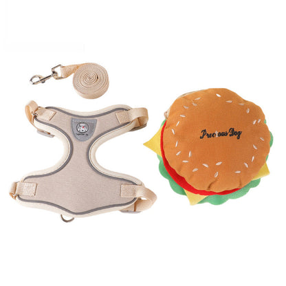 Niedliches Hamburger-Haustier-Geschirr und Leinenset mit Mini-Rucksack