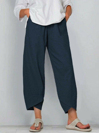 👖Jetzt 50 % Rabatt!✨Vintage-Hose mit asymmetrischem Gummibund und Taschen – Einzigartiges Design, bequeme Passform und funktionaler Stil🌸